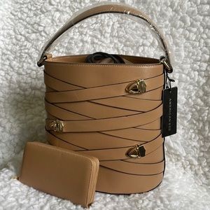 Khaki Drawstring Tote Bag & Wallet